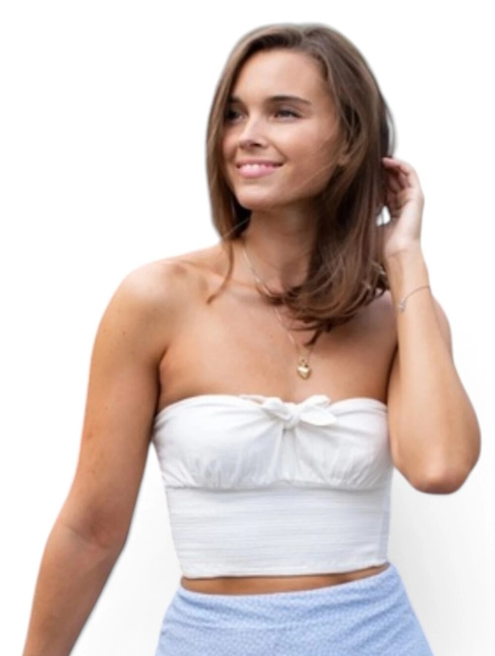 J.galt Kristin Cream White Strapless Tie Bow Front Cropped Bandeau